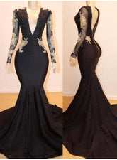 Newinlook Mermaid Black Long Sleeves Evening Dress